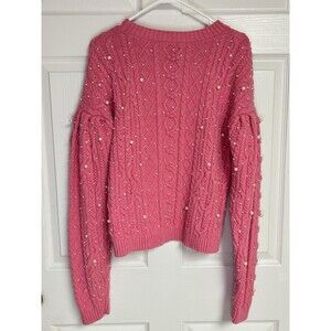 Something Navy Women's Sweater Shelby pearl cable knit Pink S/M Retail $185